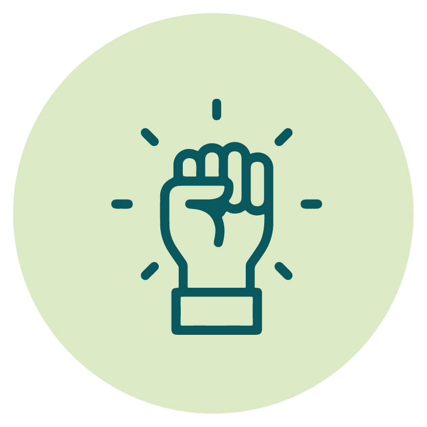 Illustration of a raised fist with lines radiating outward to symbolize strength or empowerment.