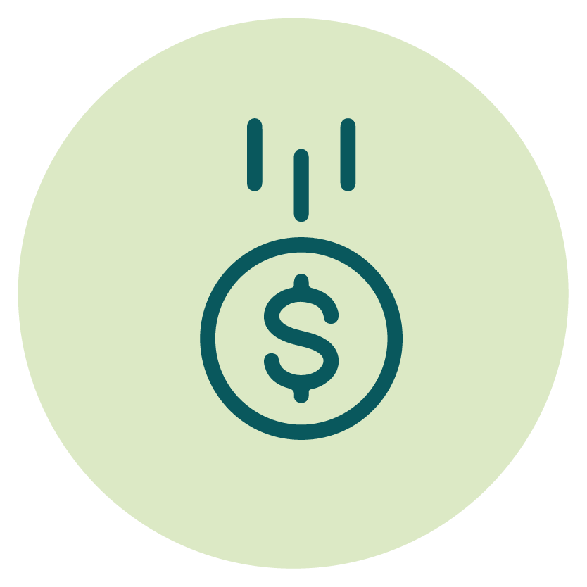 An icon of a falling coin with a dollar sign, representing money loss or cost.