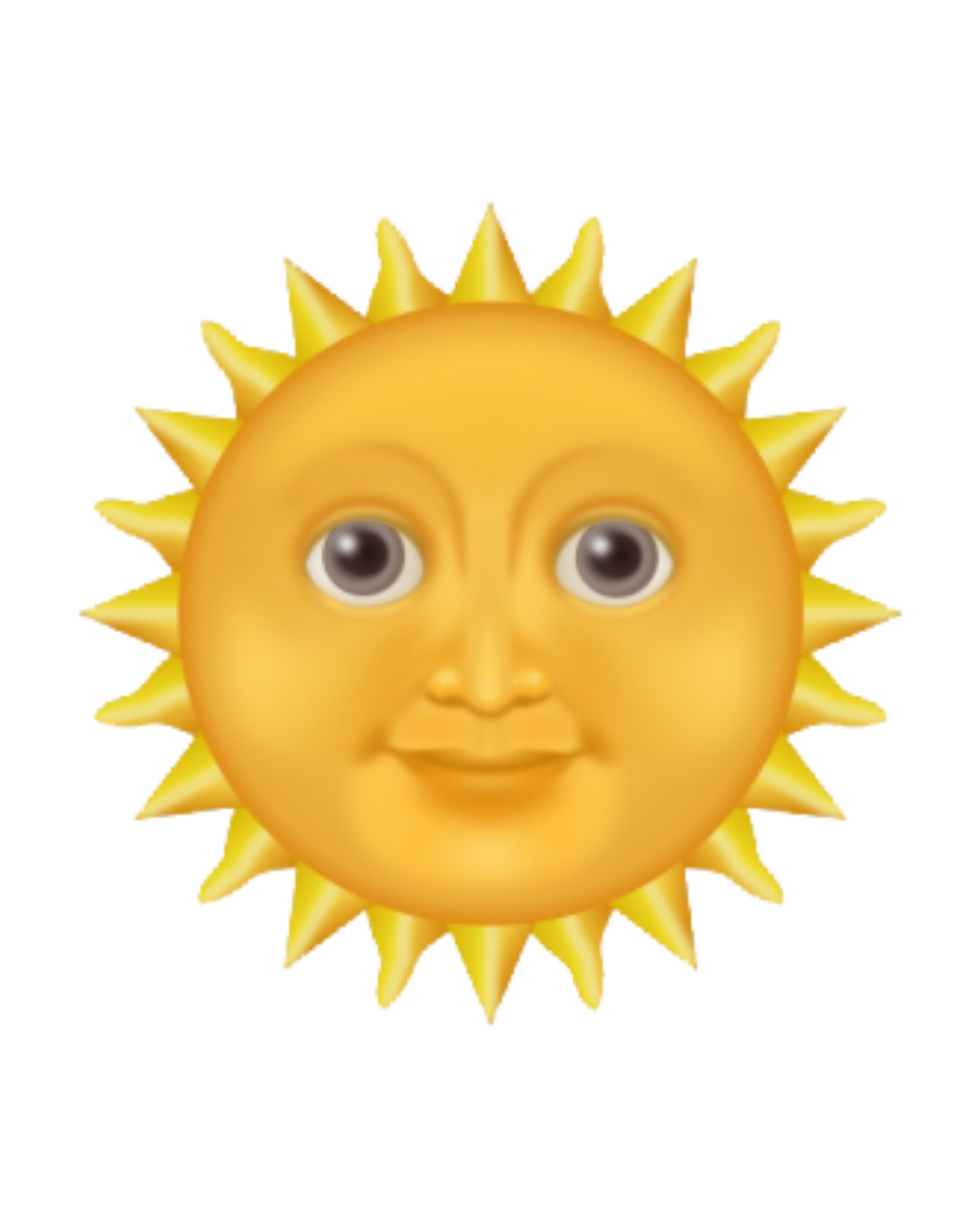 Digital emoji of a sun with a smiling face and big eyes.