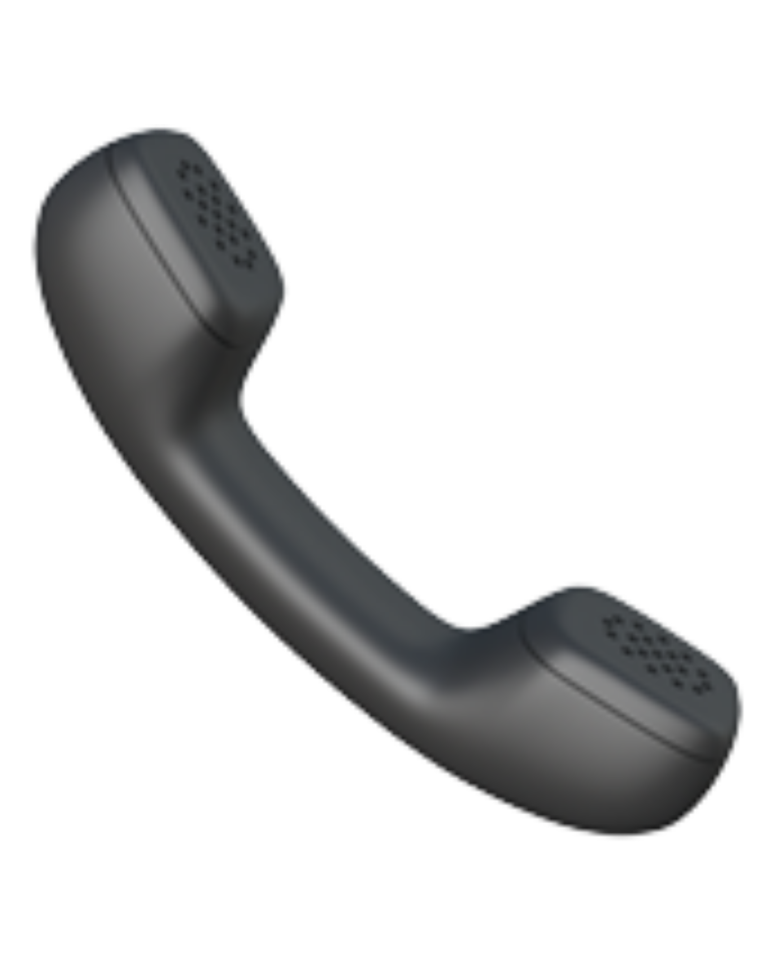 A black and silver telephone handset with a dotted speaker and microphone area, resting at an angle against a black background.