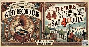 Old style poster with a gramma phone player, details of the event as per description beow
