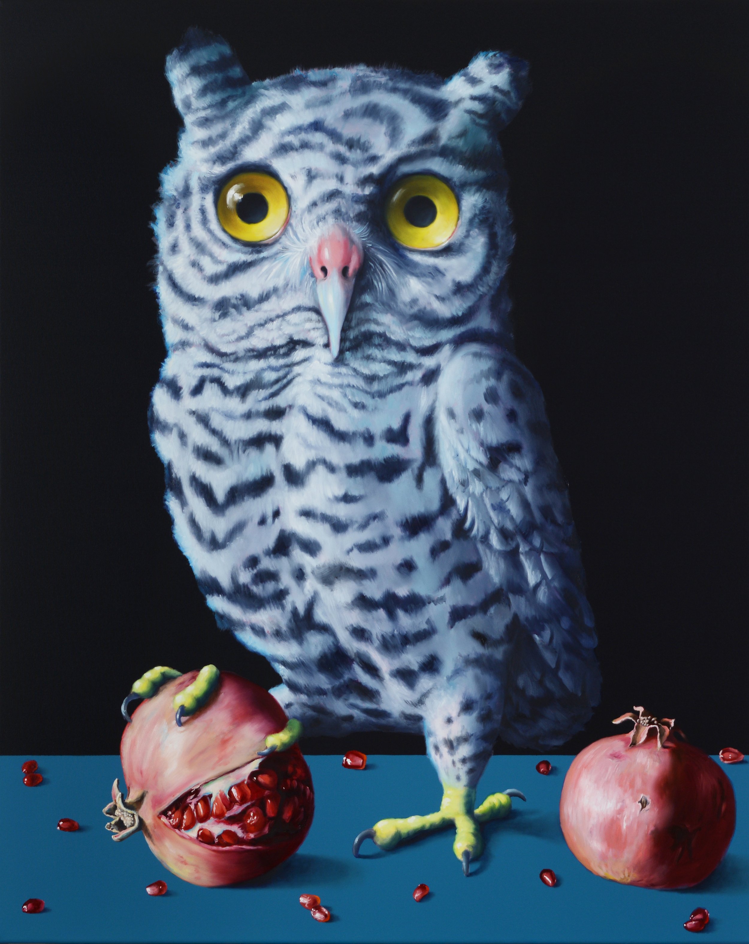 'Owl with Fruit' 100x80cm, oil and acrylic on canvas