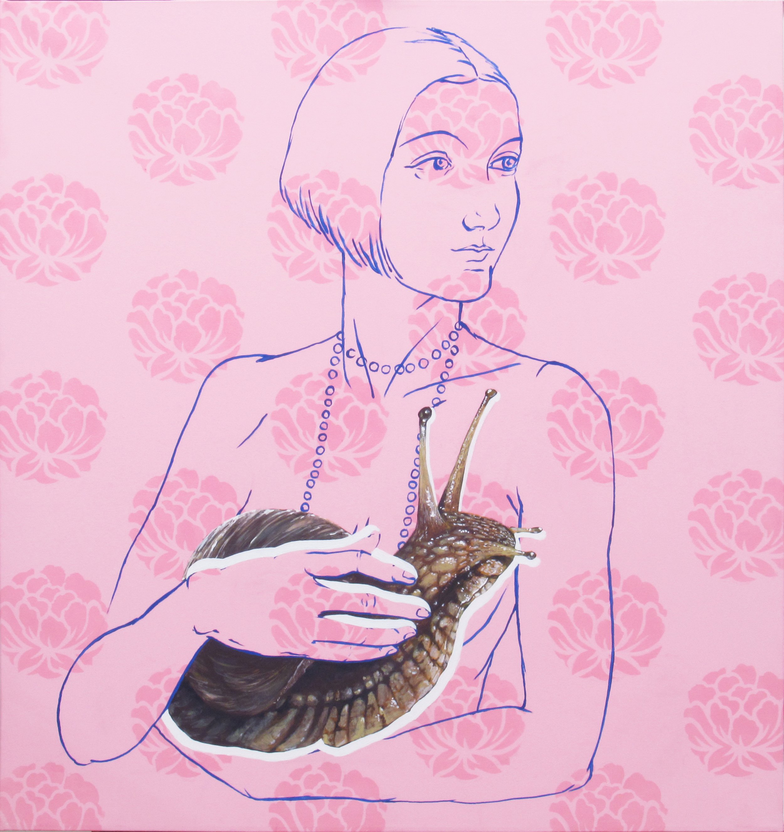 'Lady with Snail' 78×82cm, acrylic on canvas