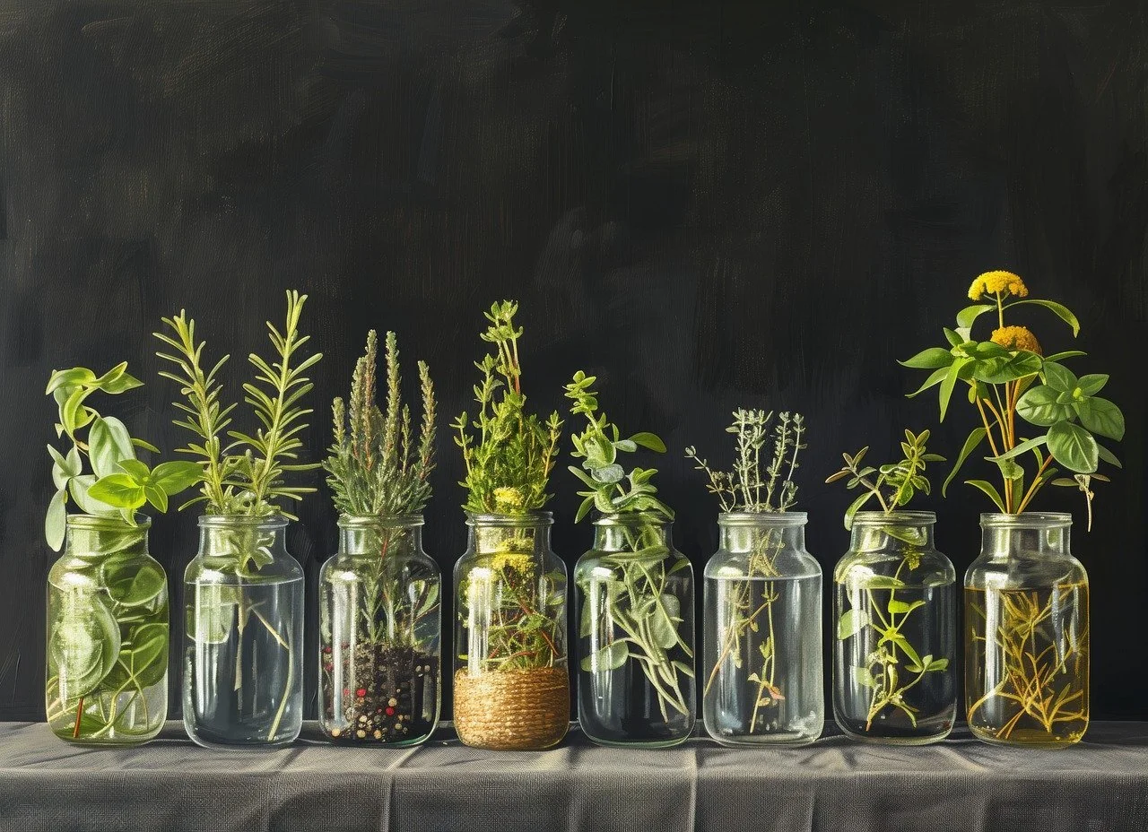 Herbal leaves arranged for holistic healing therapy