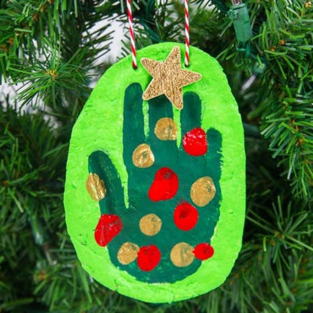 Salt dough handprint Christmas tree ornament keepsake