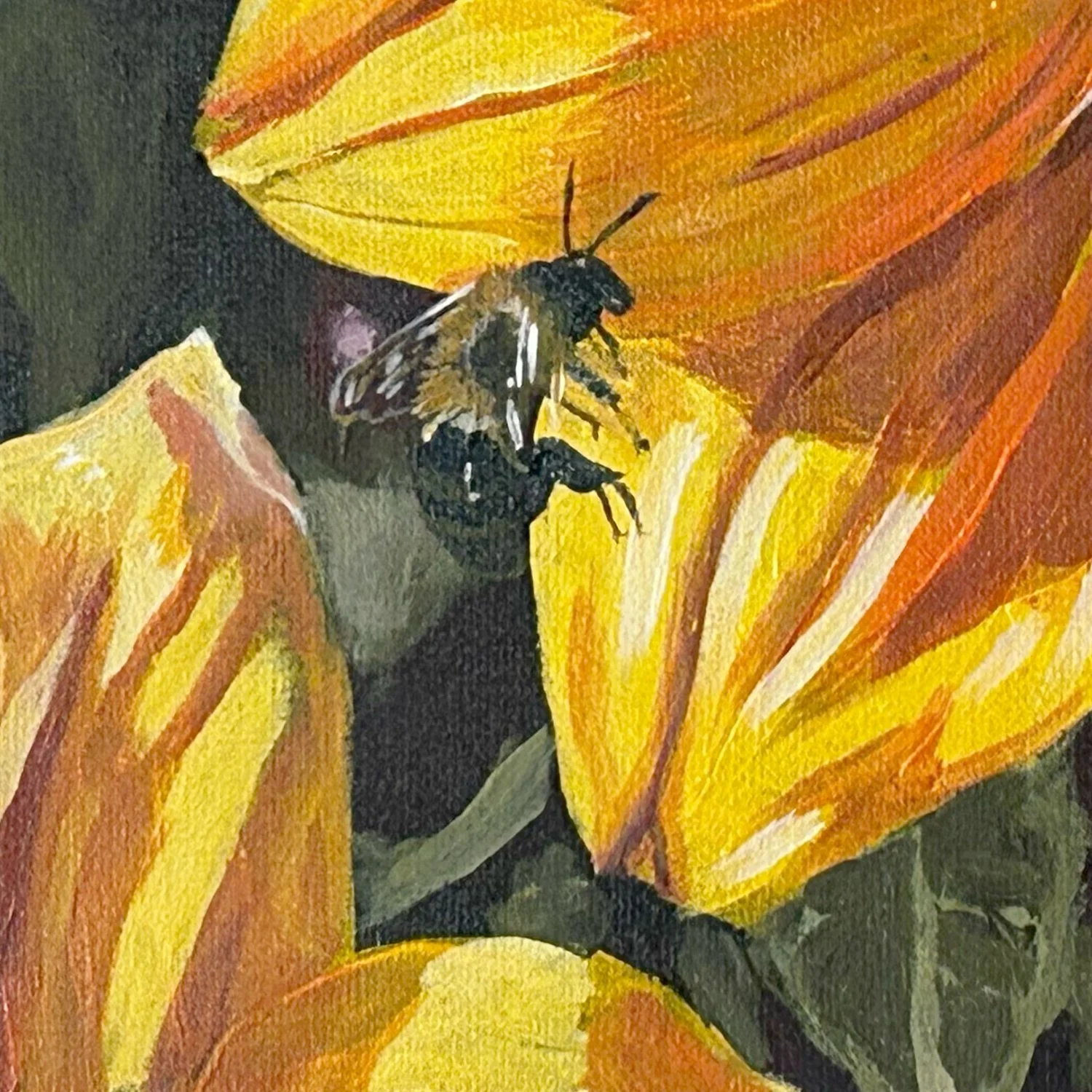 Detail from Essential Workers 2 acrylic painting