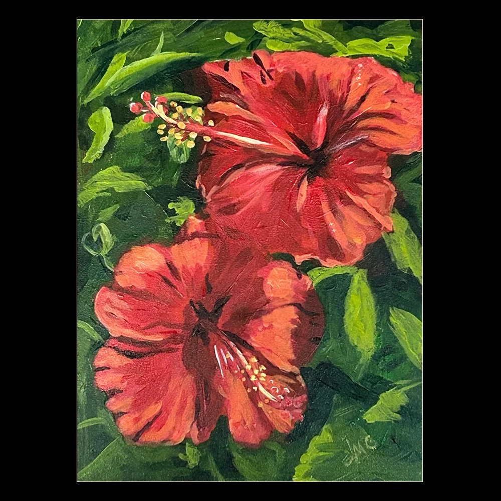 Two Red Hibiscus - 6” x 8”