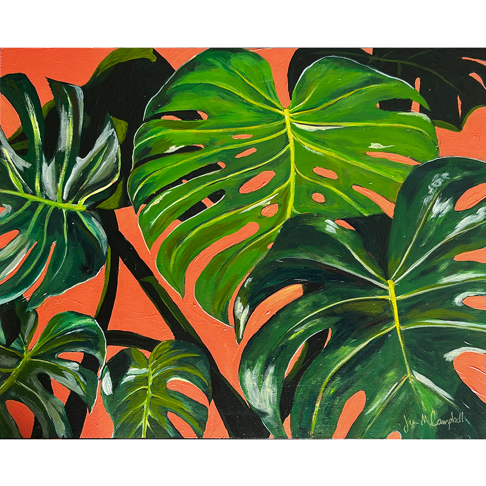 Monstera on Peach -  20" x 14"