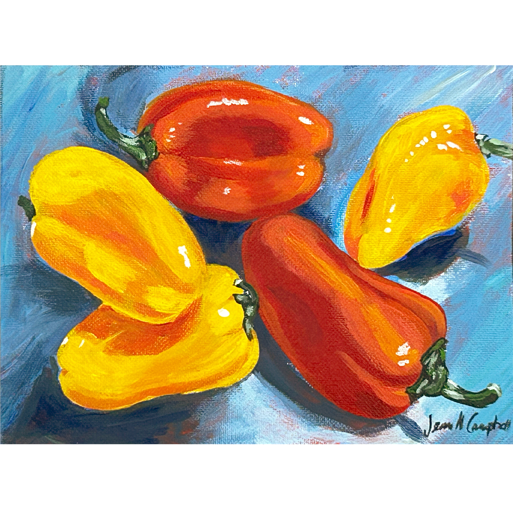 Five Peppers - Acrylic on Canvas Board - 8” x 6”