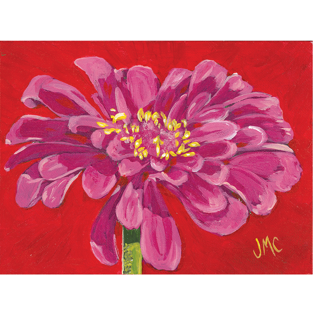 Zinnia Zinger - Acrylic on Gessobord - 6” x 8”