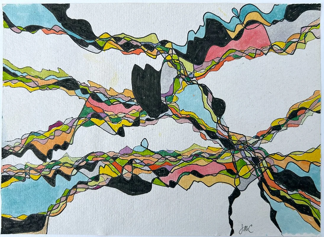 Abstract art made with pin and ink with watercolor on paper