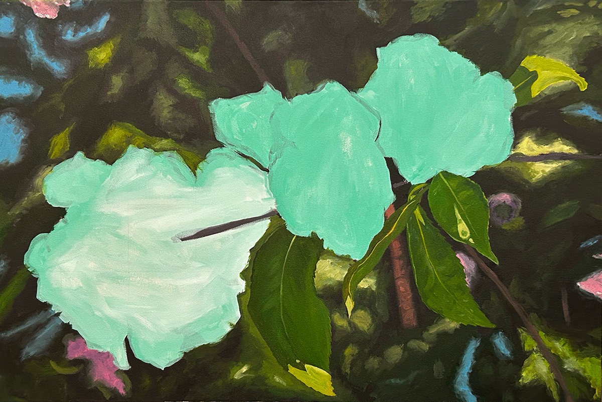 The beginning of a new painting in the Bellingrath series, The Camellia Branch with Bellingrath VIP