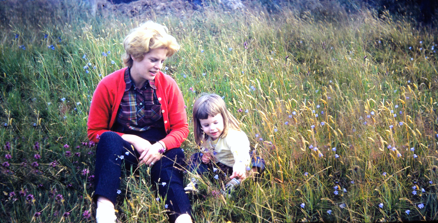 I sit in a field of wildflowers with my mother