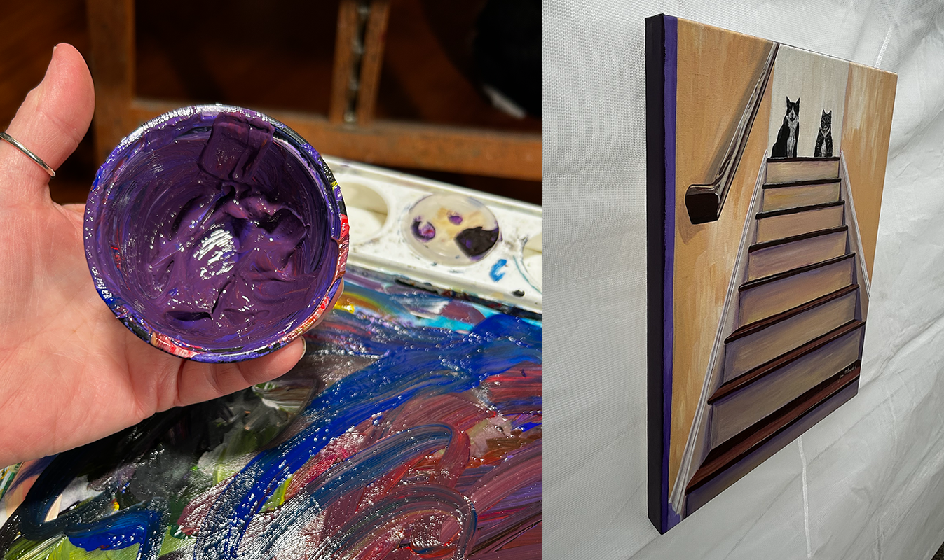 Paint palette leftovers become a resource for the next acrylic paintings.