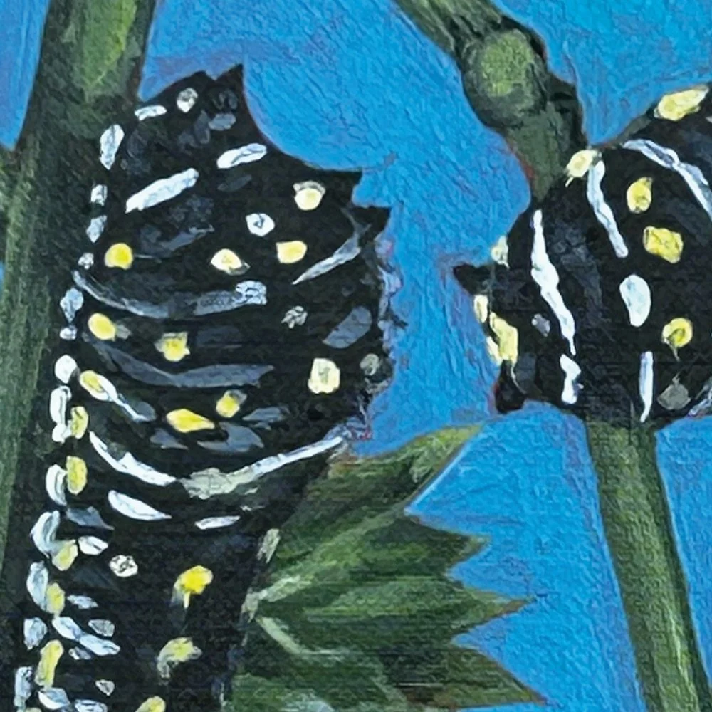 Detail from acrylic art of caterpillars