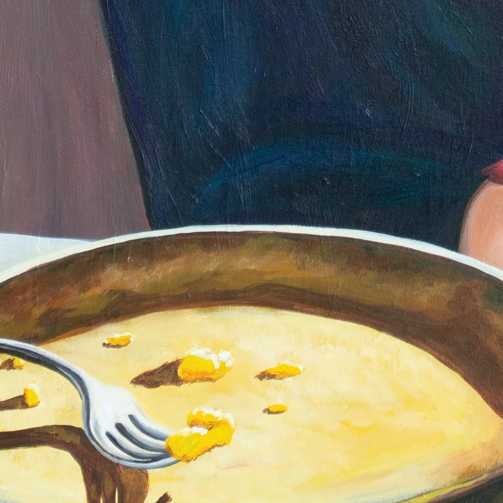 Plate, fork, and food scraps