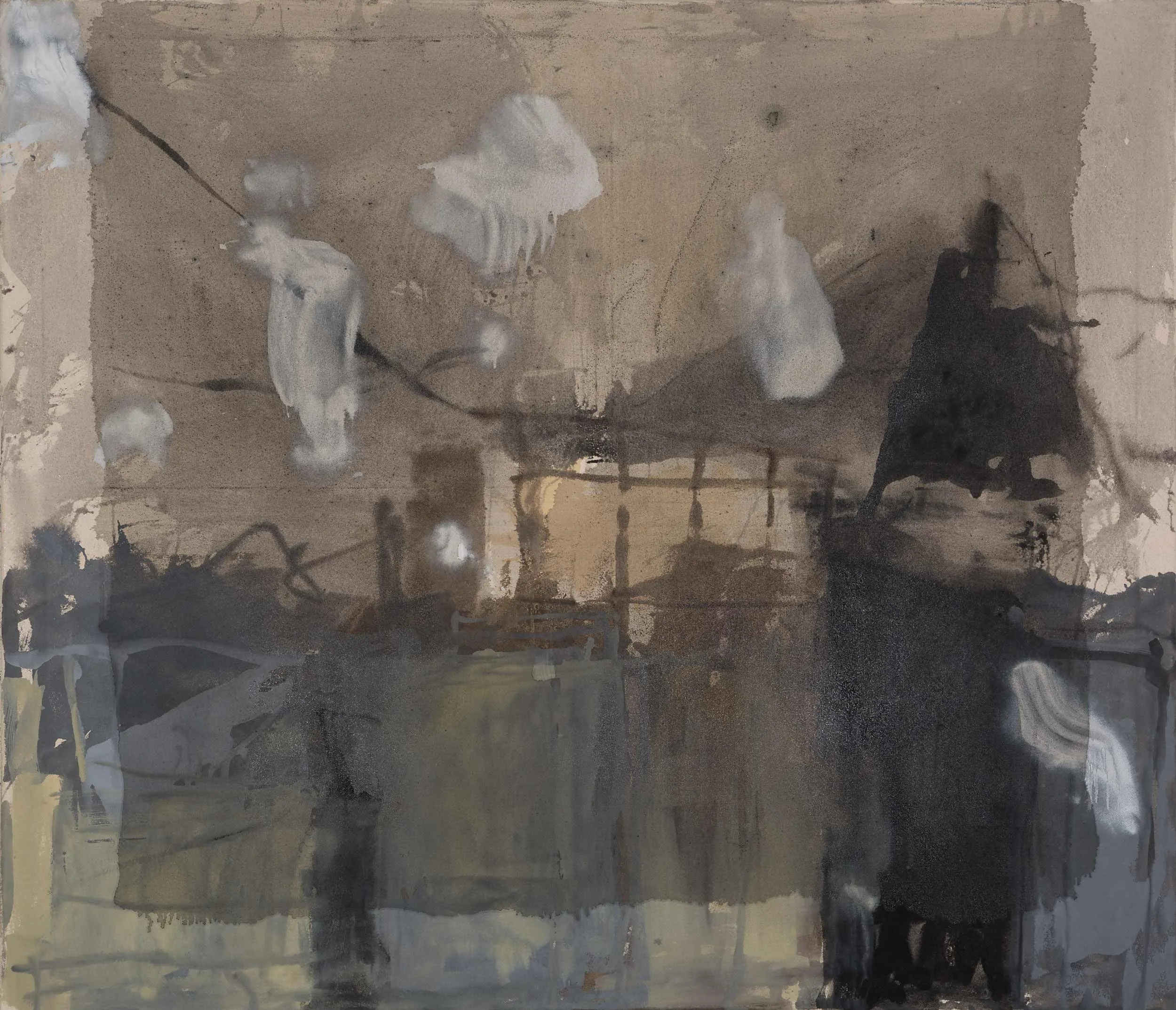 'Tourist's Photo', 2014,
Aquarelle, Pigment, and Oil on Canvas, 
150 x 180 cm (59.06 x 70.87 in)