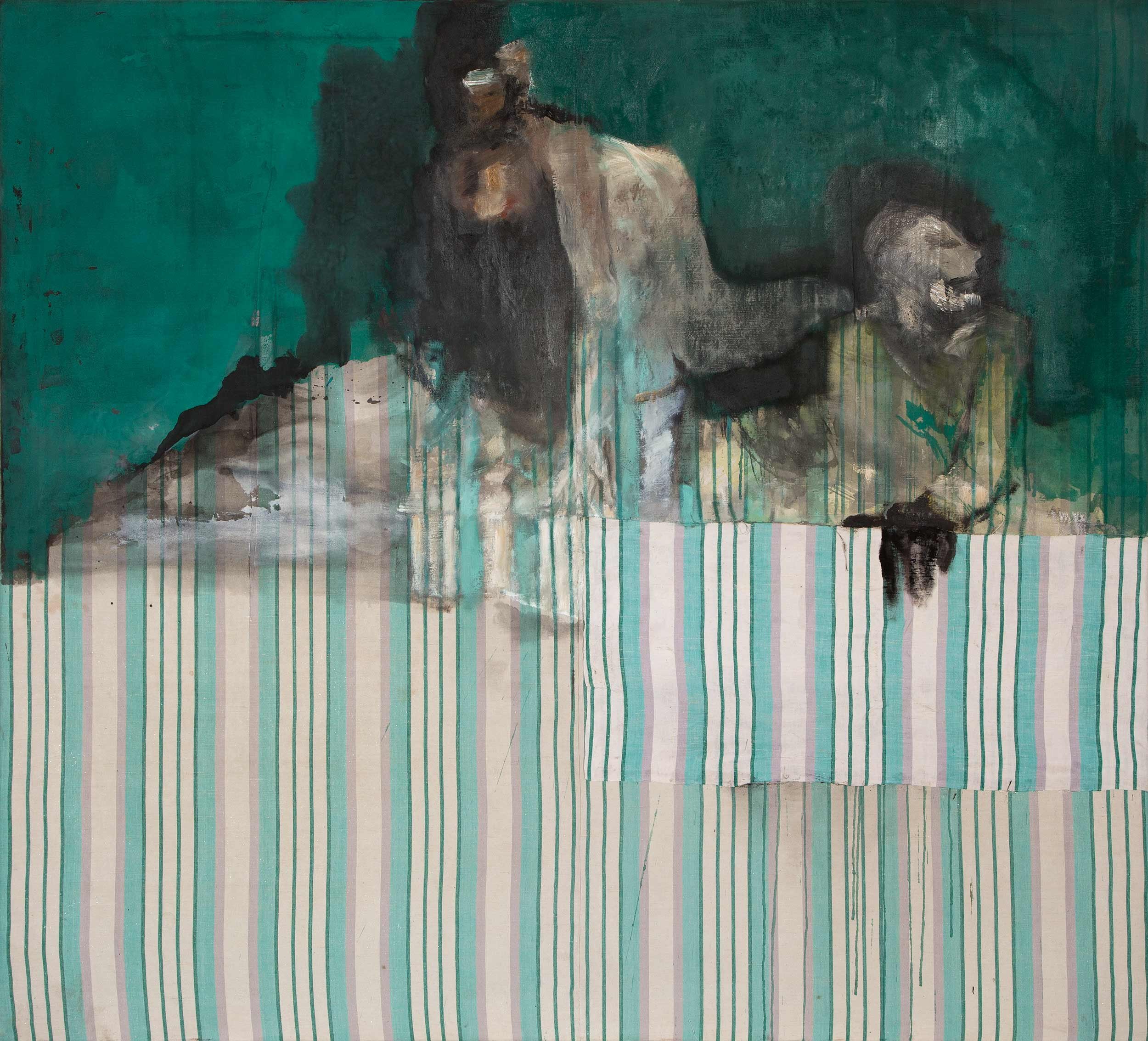 'Kabuki', 2014, 
Watercolor and Oil on Textured Fabric, 
160 x 176 cm (62.99 x 69.29 in)