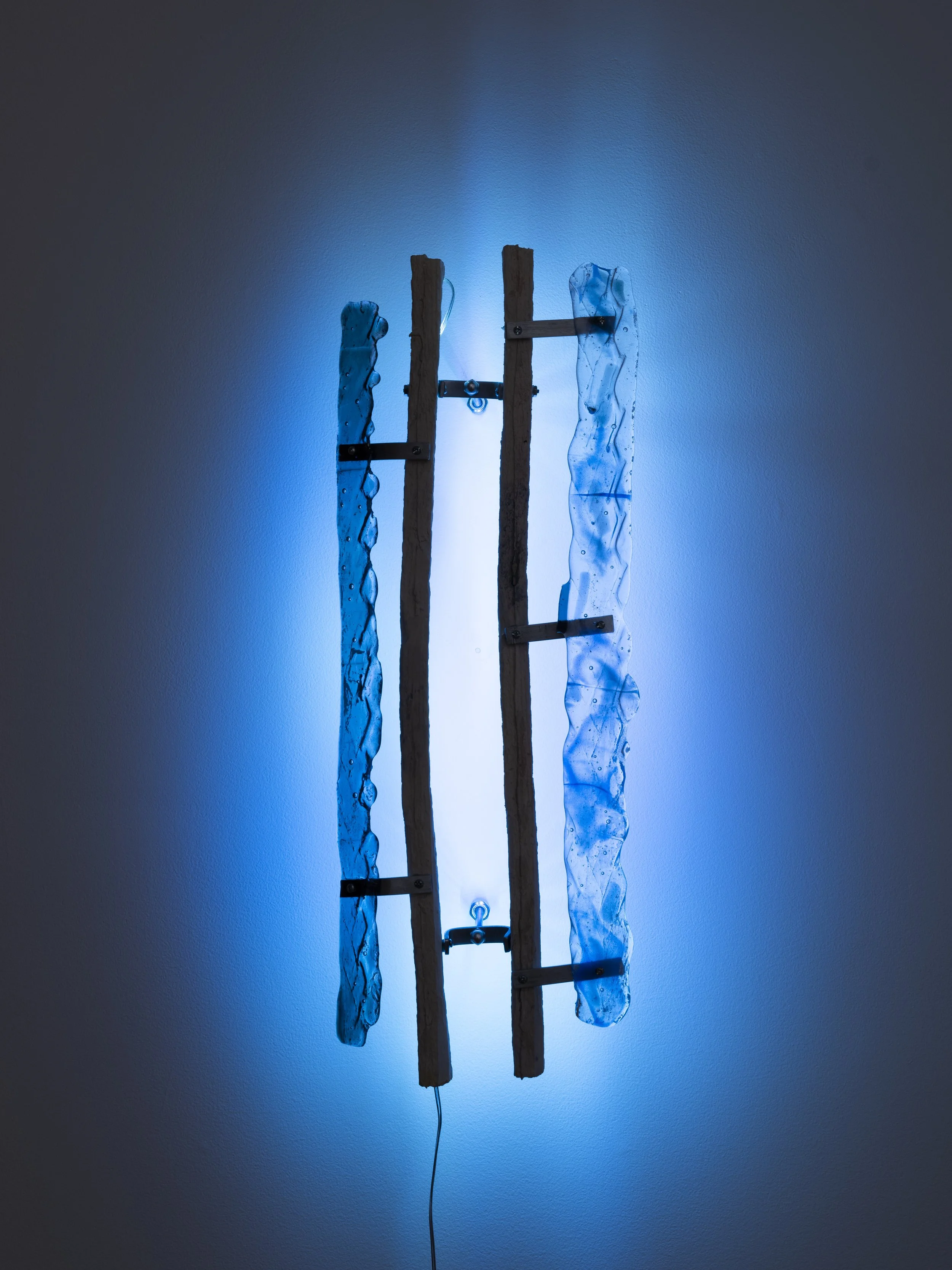 	
Art installation with illuminated glass sculptures and neon lights by artist Lizzie Wright in 2023 at the Catskill Art Space in Livingston Manor, NY.
