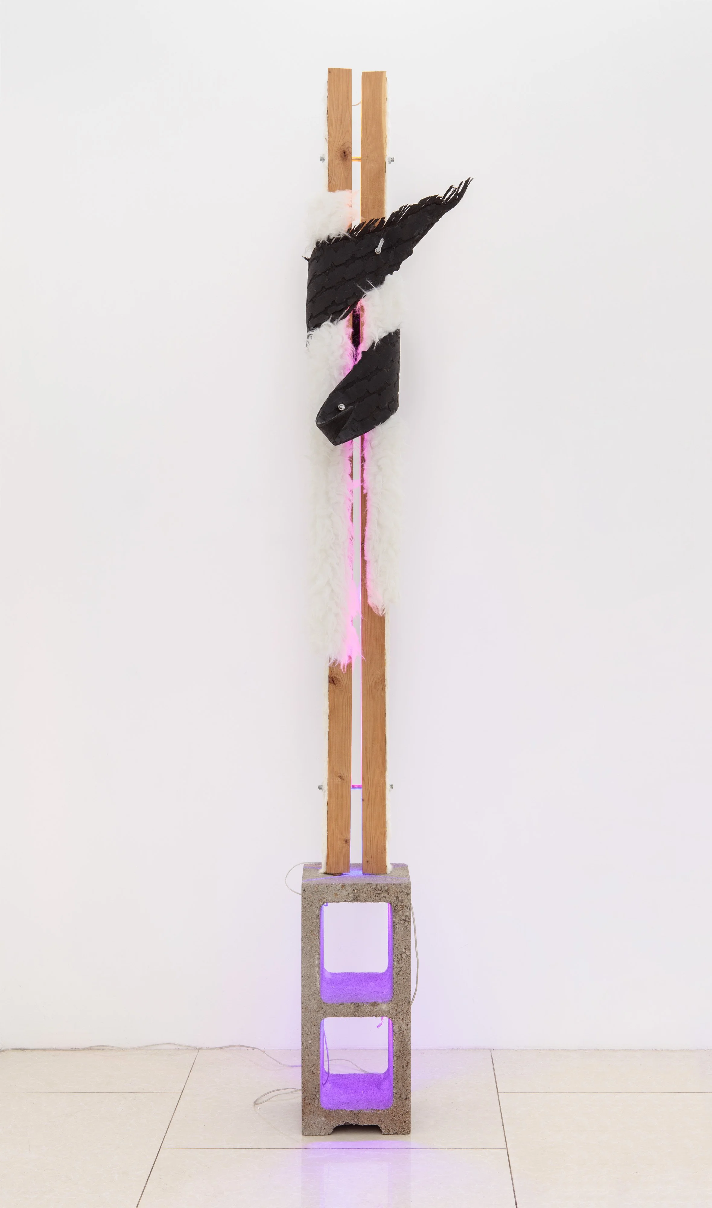 	
Art installation with illuminated sculptures including this colorful flower piece by artist Lizzie Wright in 2017 at Rawson Projects in NYC.