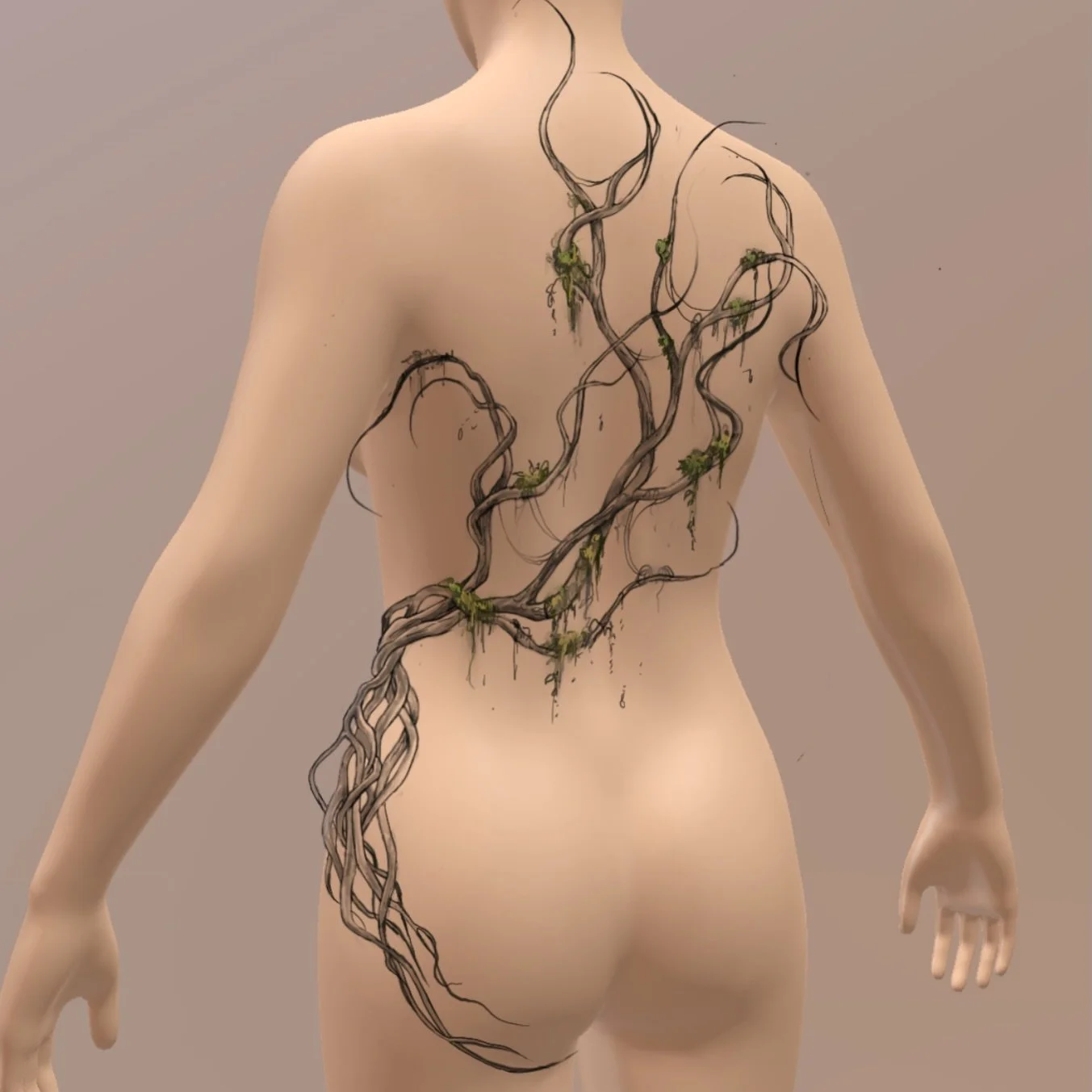 Swirly branches tattoo with moss 💚