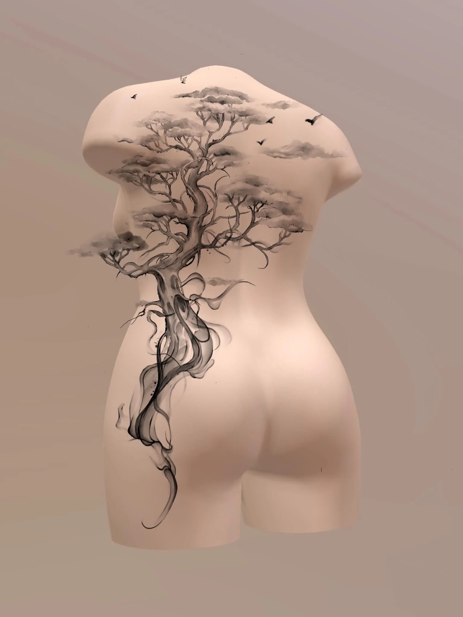 Smokey cloudy tree tattoo design❤️🪾🌿🌳