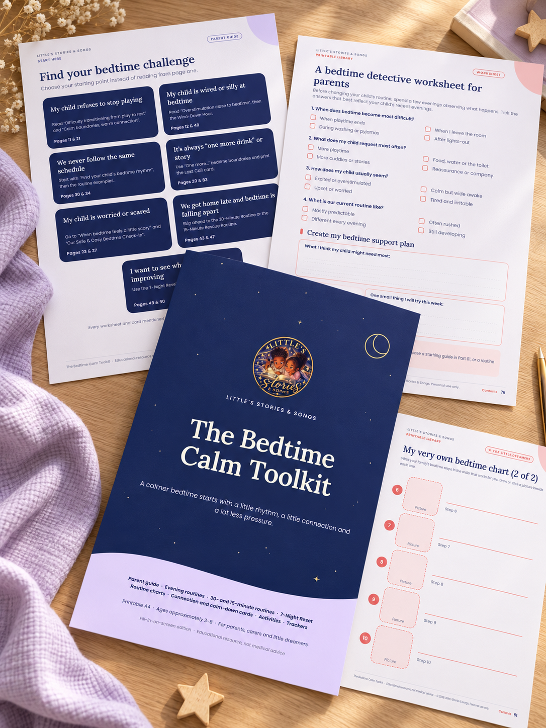 The Bedtime Calm Toolkit | Printable Bedtime Routine Charts & Parent Guide (Ink-Light)