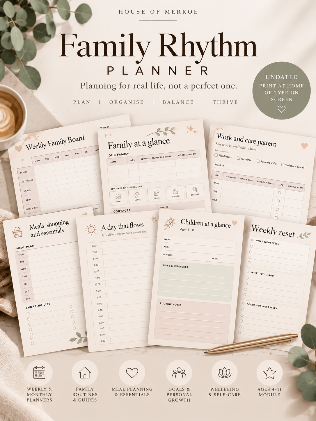 The Family Routine & Rhythm Planner | Printable & Fillable Family Planner PDF  (Ink-Light)
