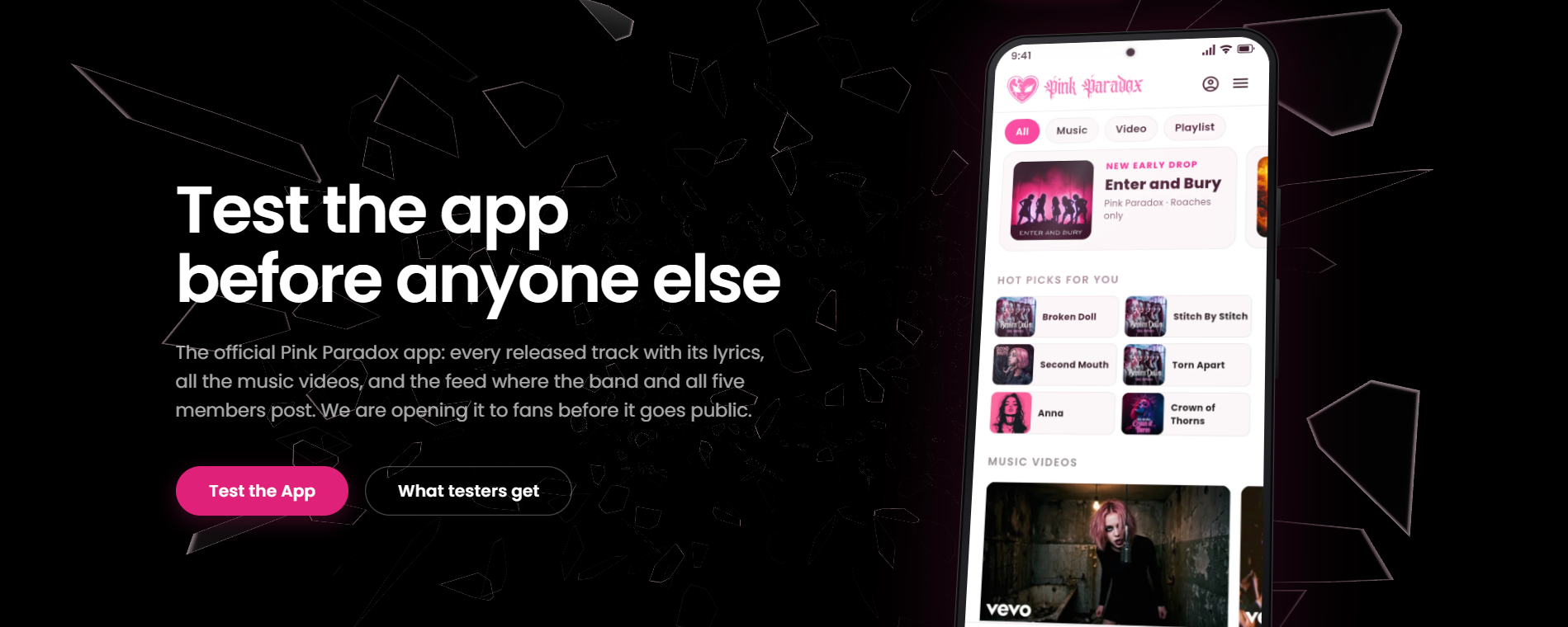pinkparadox.uk hero section screenshot presenting Pink Paradox Android app