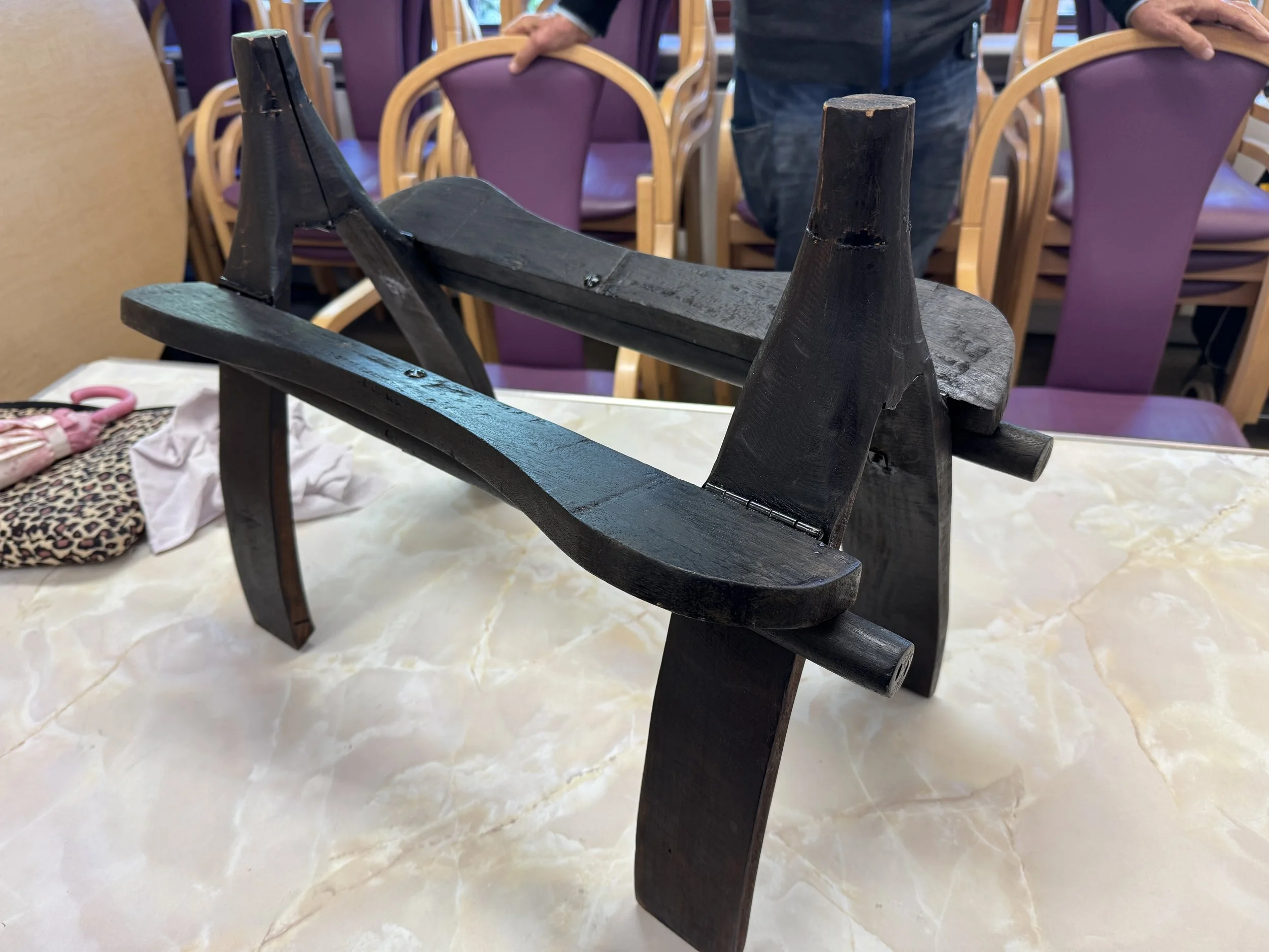 The base of a stool lovingly repaired by Frank and returned to its owner….