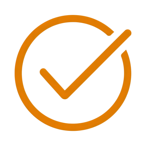 Orange check mark inside an orange circle.