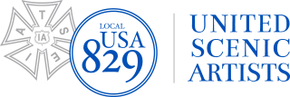 Logo of United Scenic Artists Local 829, featuring a stylized emblem with a star and the text 'United Scenic Artists' and 'Local 829'.