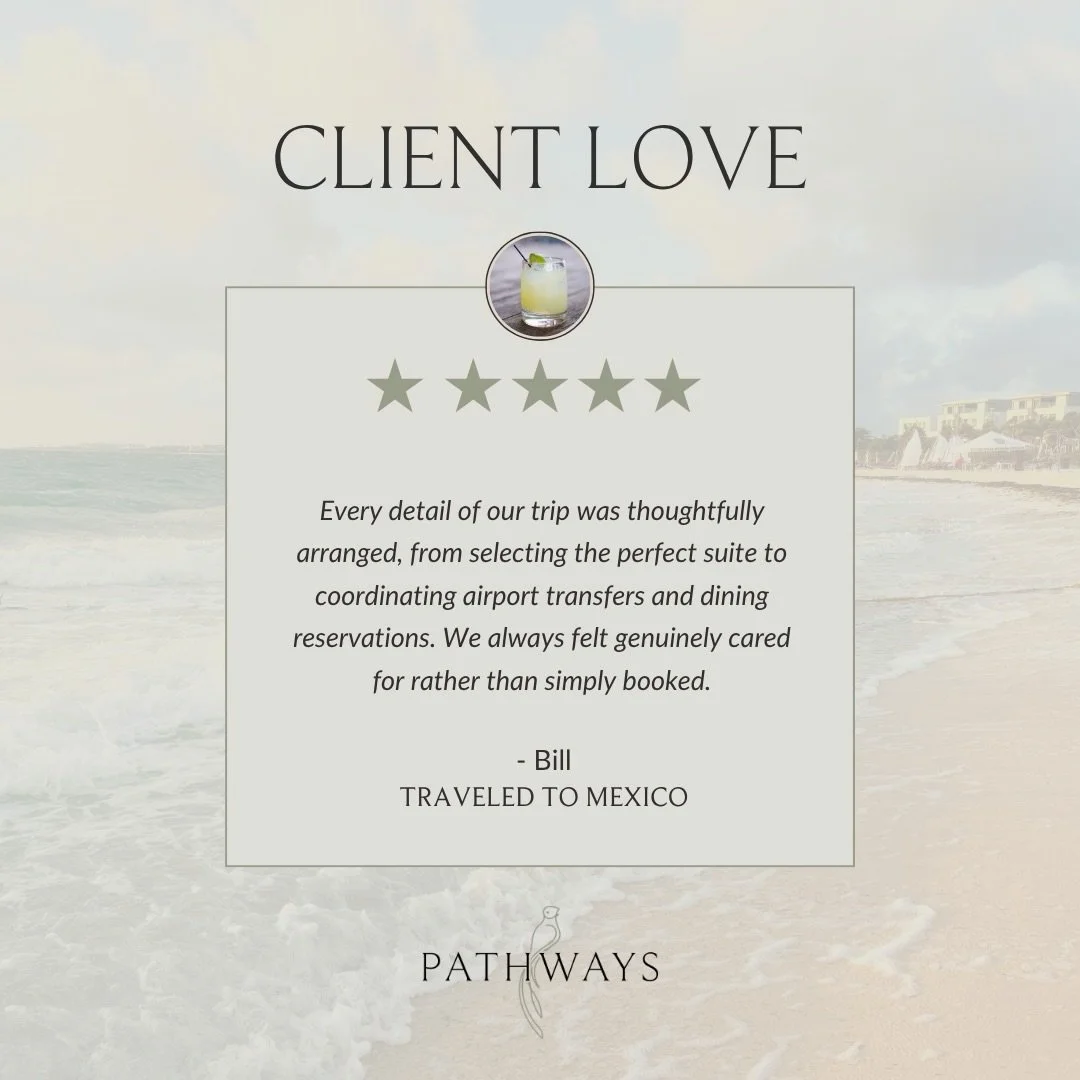 One of the greatest compliments I can receive from clients is hearing that they felt cared for throughout their trip.

Not just booked. Not just handed an itinerary. Cared for.

Because the details matter &mdash; the right room category, seamless tra