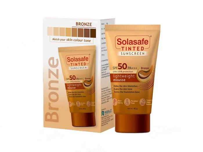 Solasafe Tinted Lightweight Mousse Sunscreen SPF 50 PA+++ at Belleza 360° Aesthetics Chennai