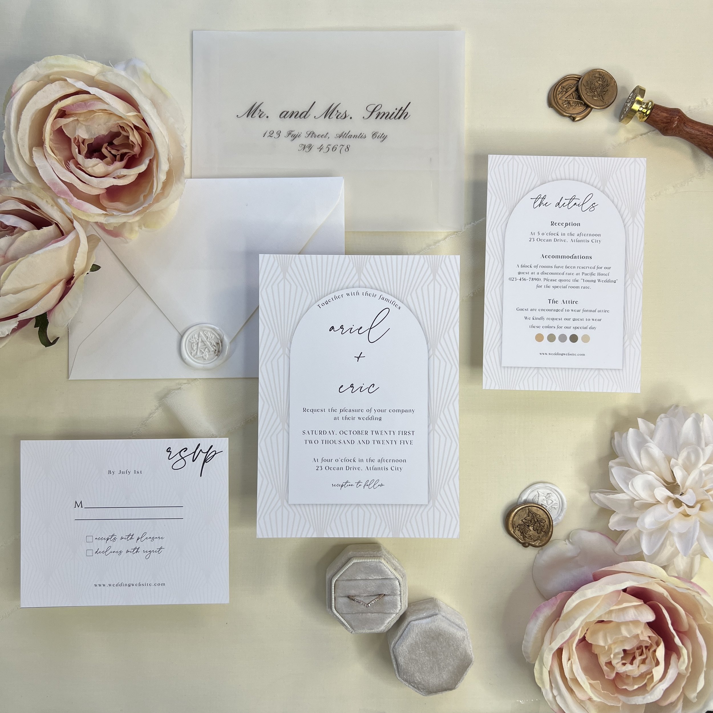 Cream Scallops Arch Wedding Invitation Set