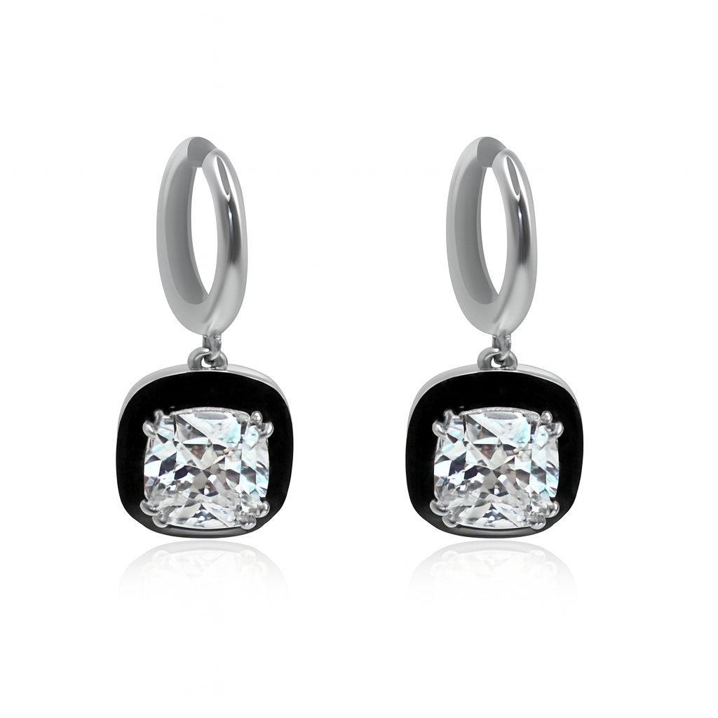 Cushion Cut Dangle Earrings in Sapphire, Emerald and Diamond
