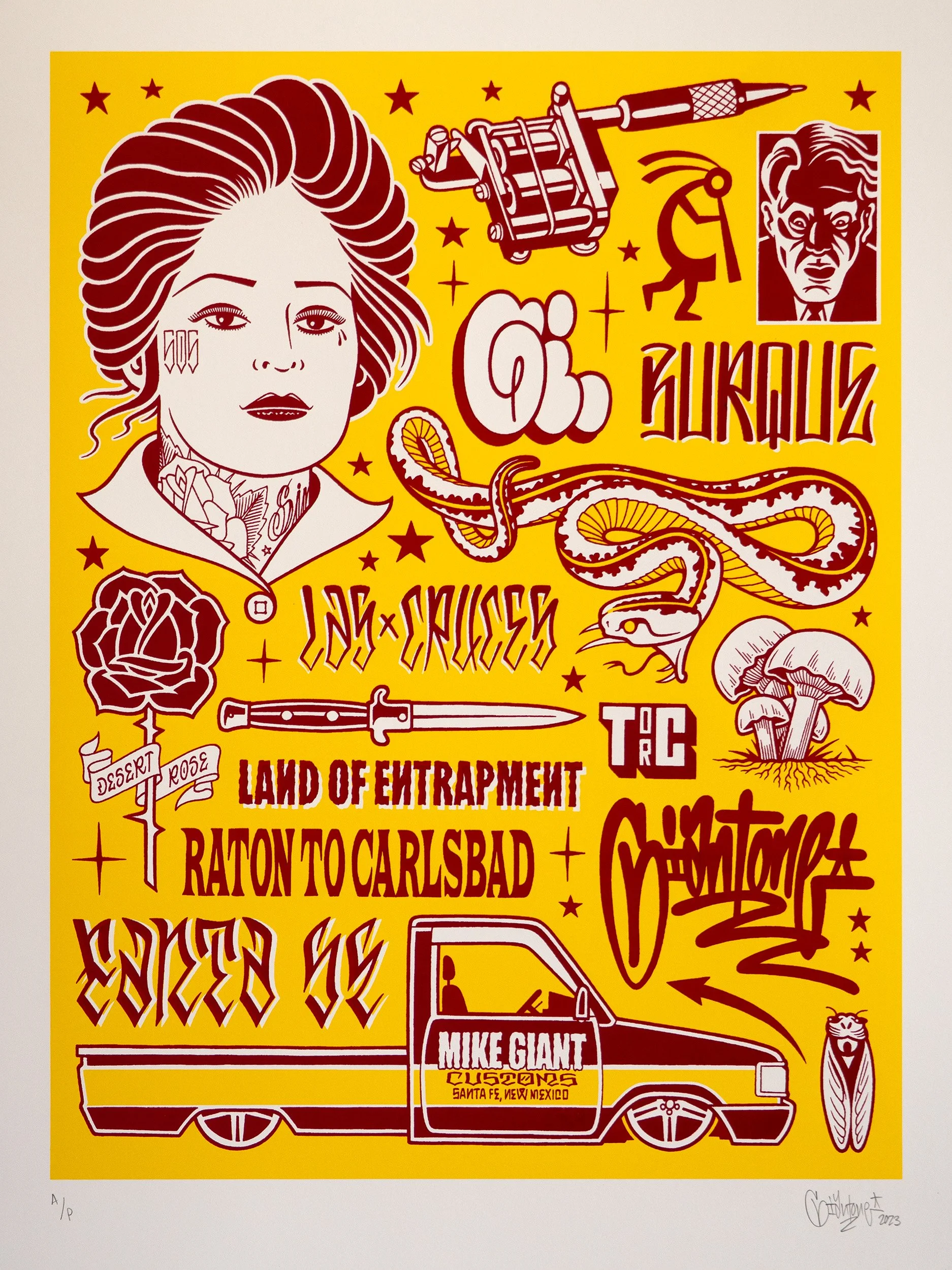 Mike Giant-Las Cruces (Red/Yellow) Screenprint
