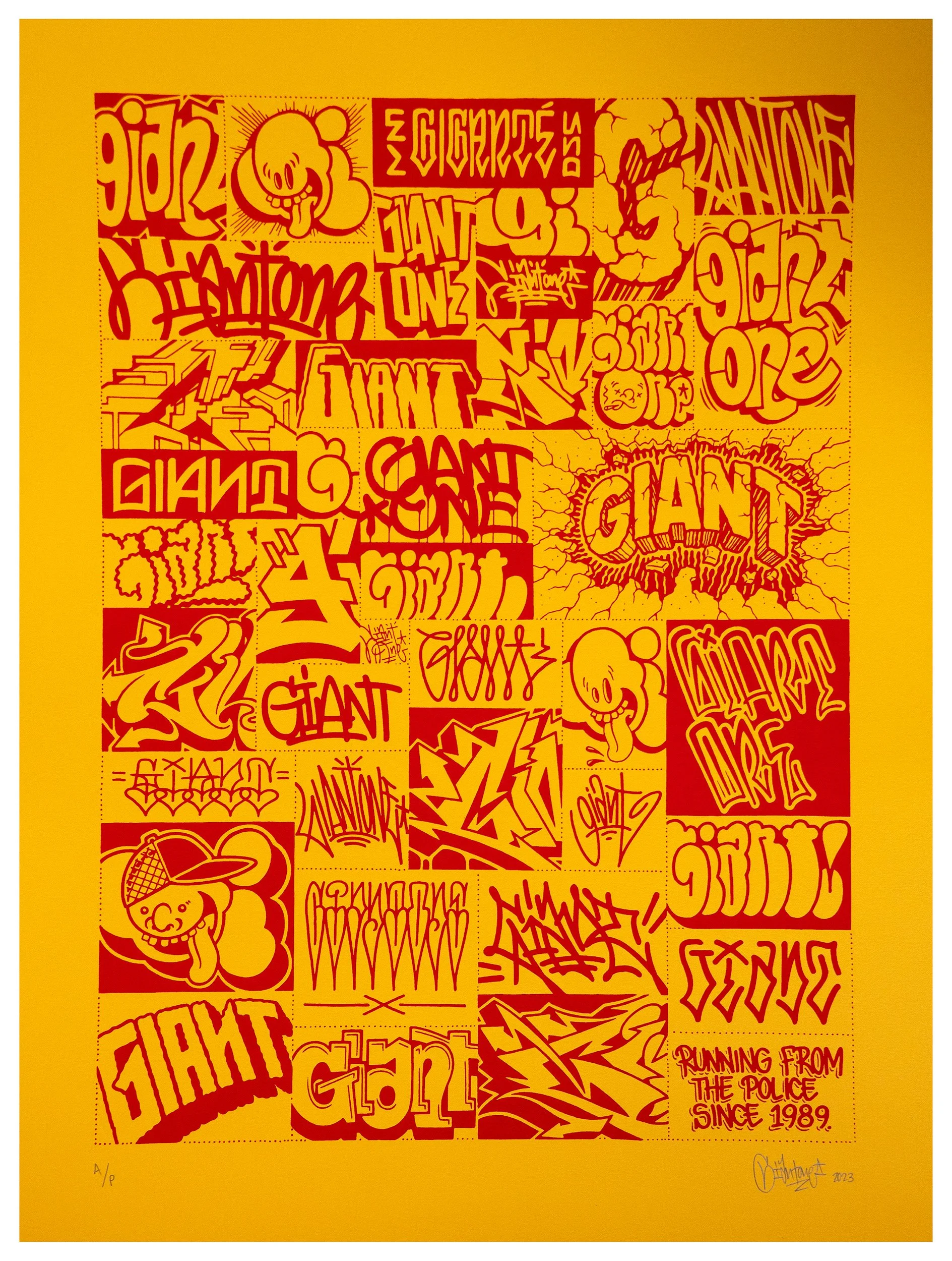 Mike Giant-Running From Police (Yellow/Red) Screenprint