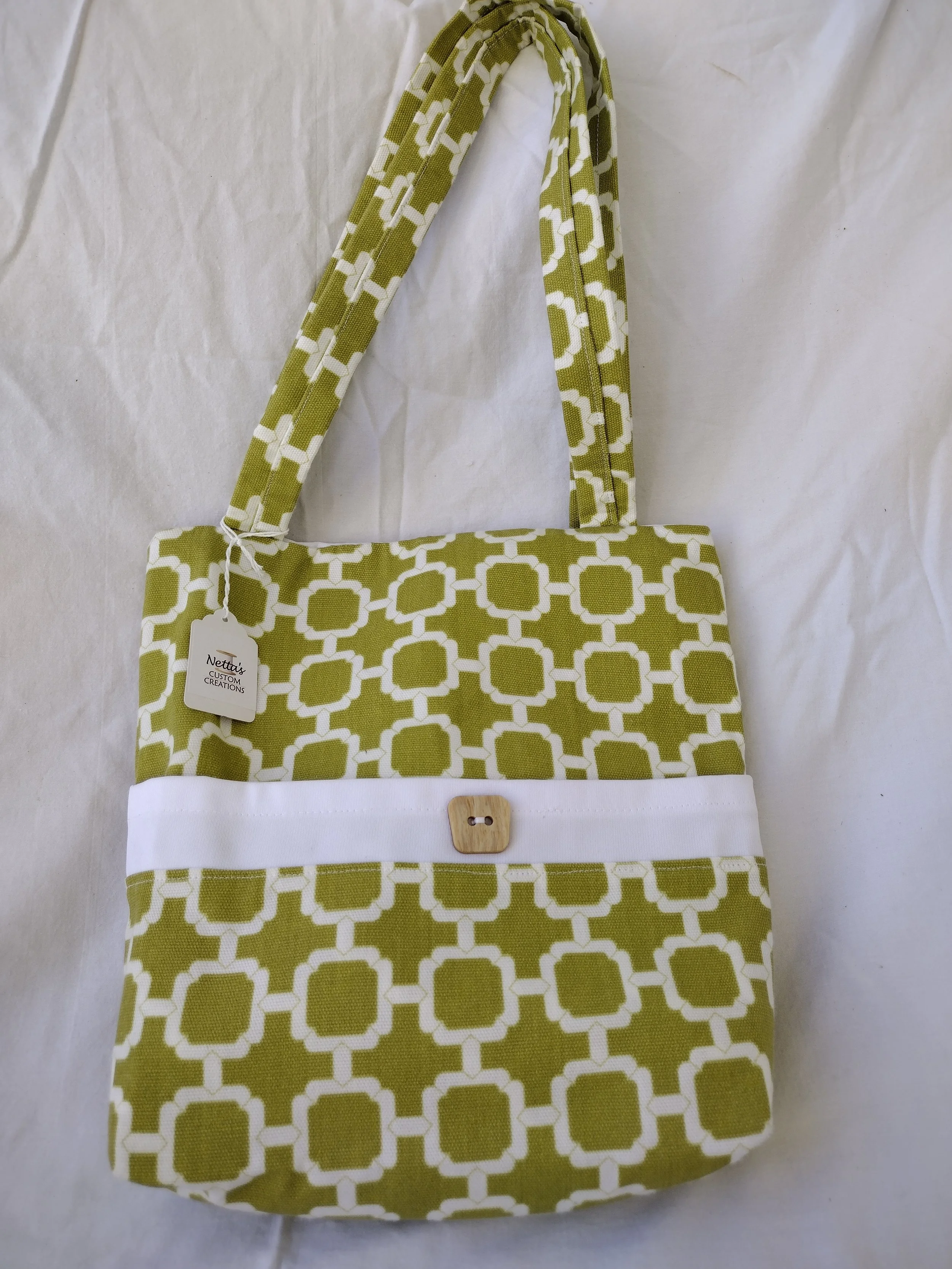 Green & White Geometric Standard Tote - Small