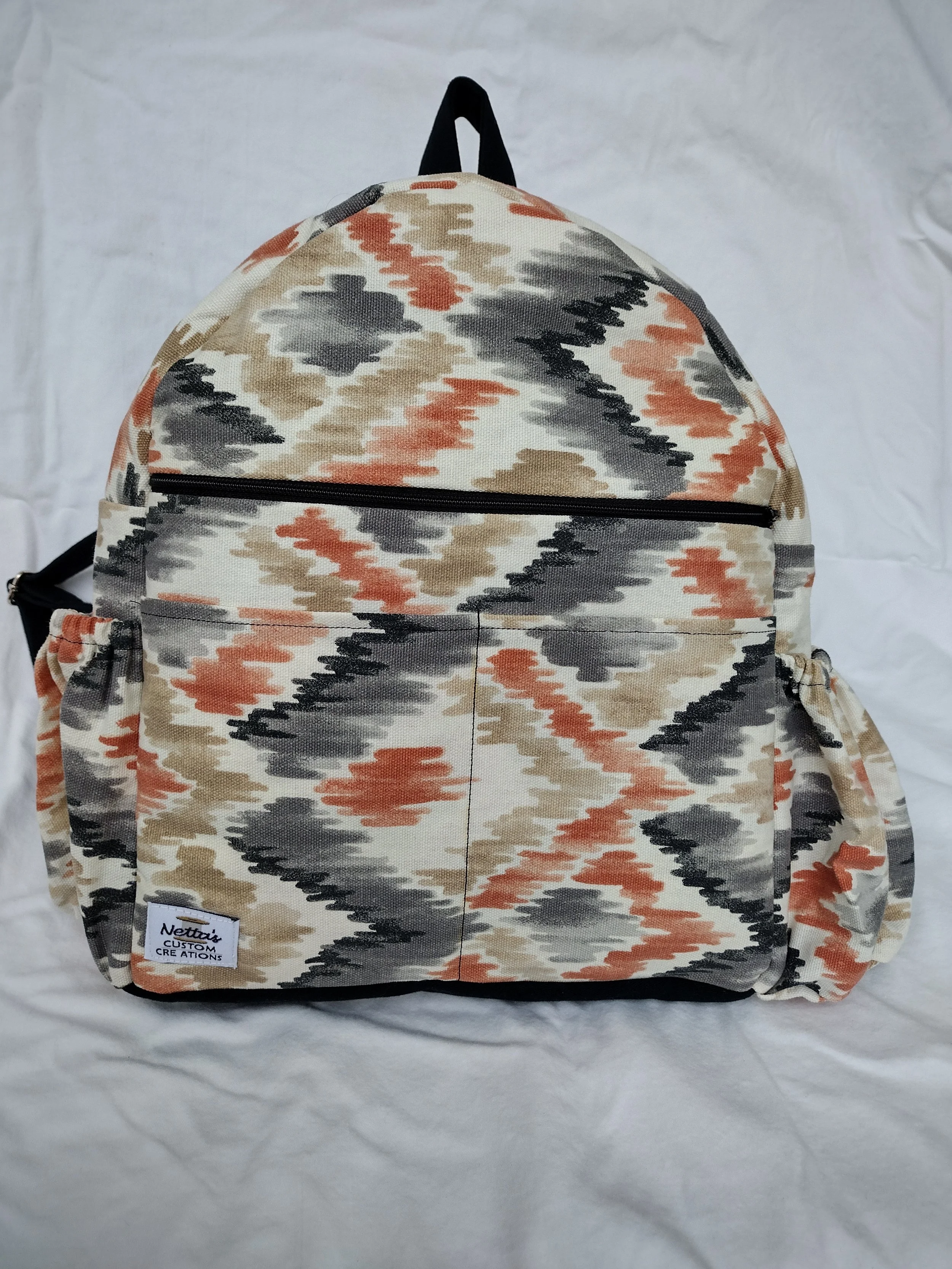 Orange, Cream & Black Canvas Backpack