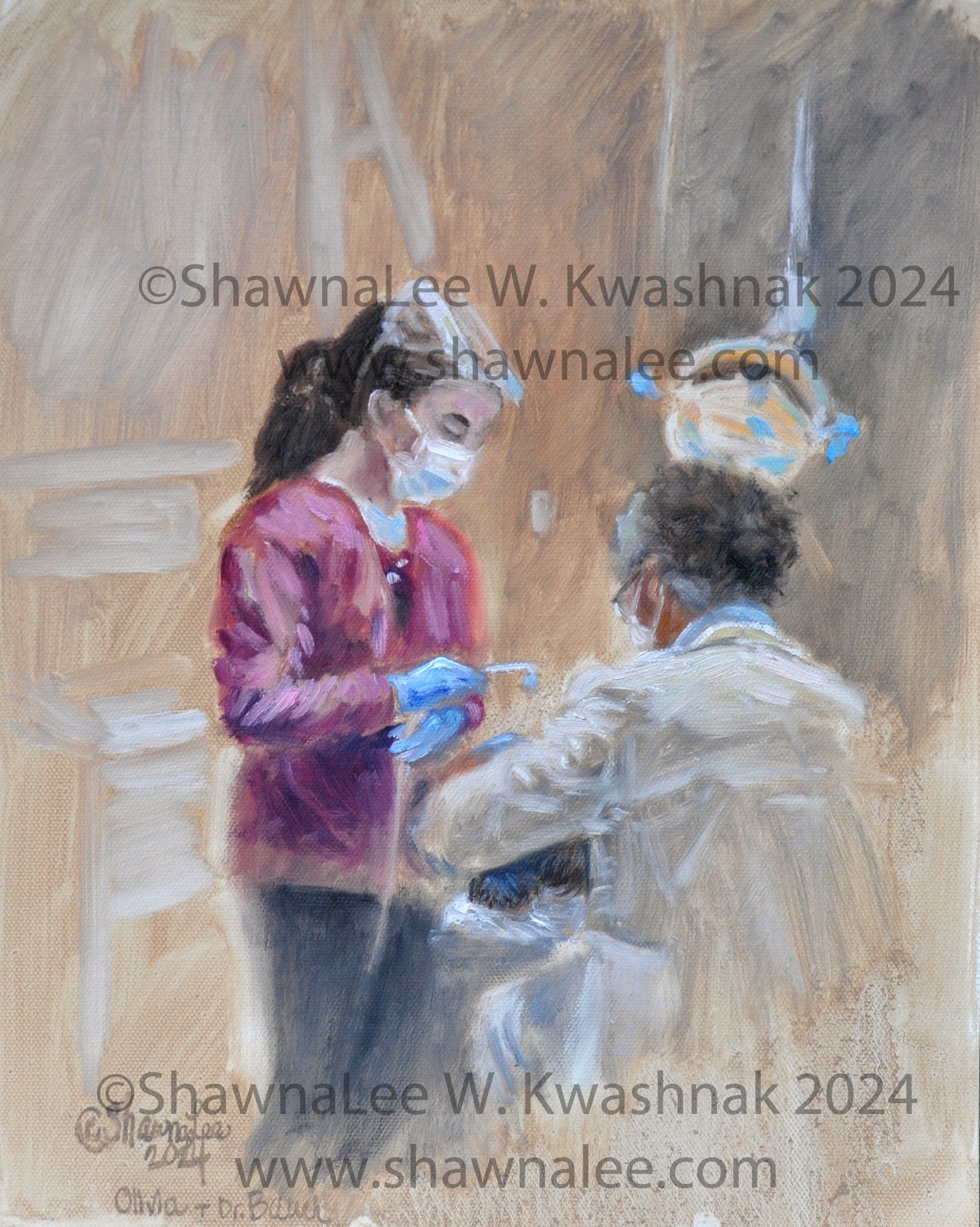 Olivia assisting DrBauer Nov19 2024 Oil on canvas sheet copy.jpg