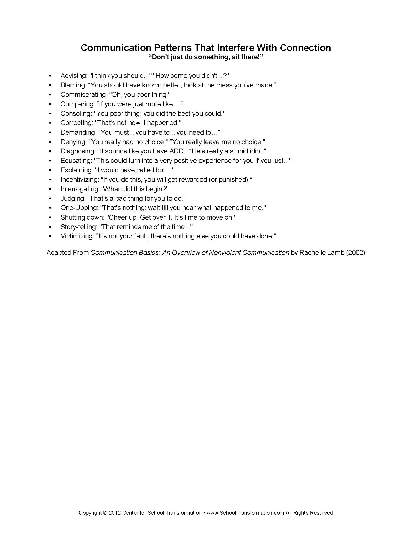 Communication Patterns that Interfere with Connection (Copy) (Copy) (Copy)