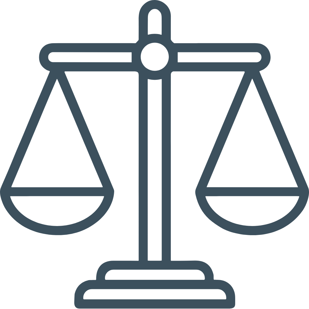 Icon of balanced scales, representing justice or law.
