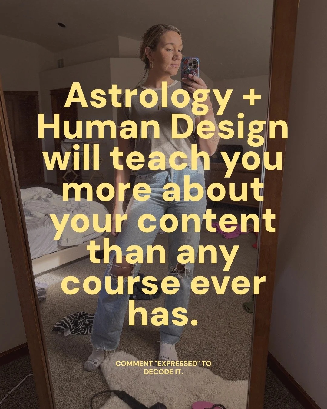 Astrology + Human Design will teach you more about your content than any course ever has.

Every course you&rsquo;ve taken was built for someone else&rsquo;s energy. That&rsquo;s why what worked for them, feels like a clown suit on you.

Your human d