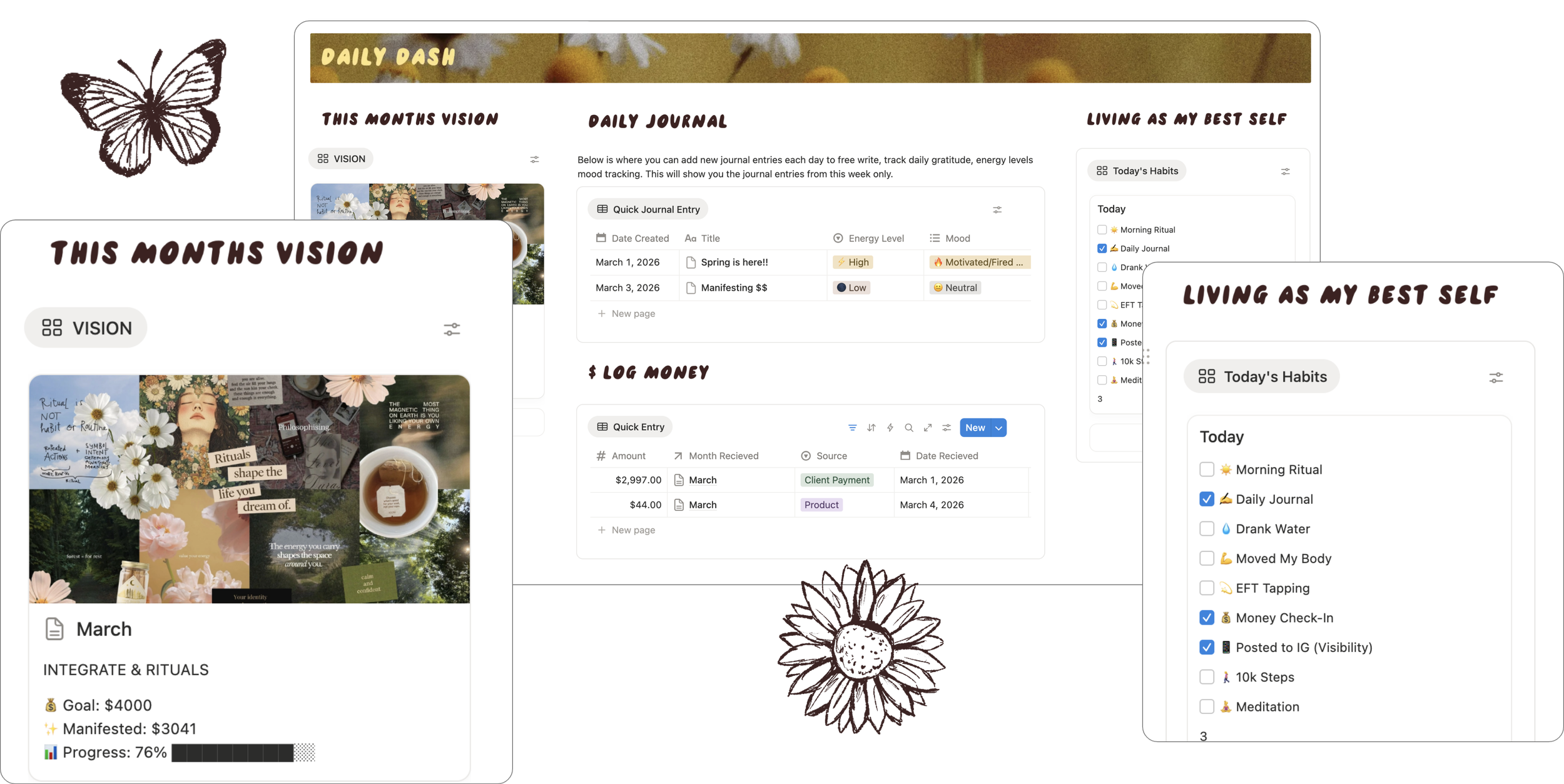 Bloom Blueprint daily dashboard notion template