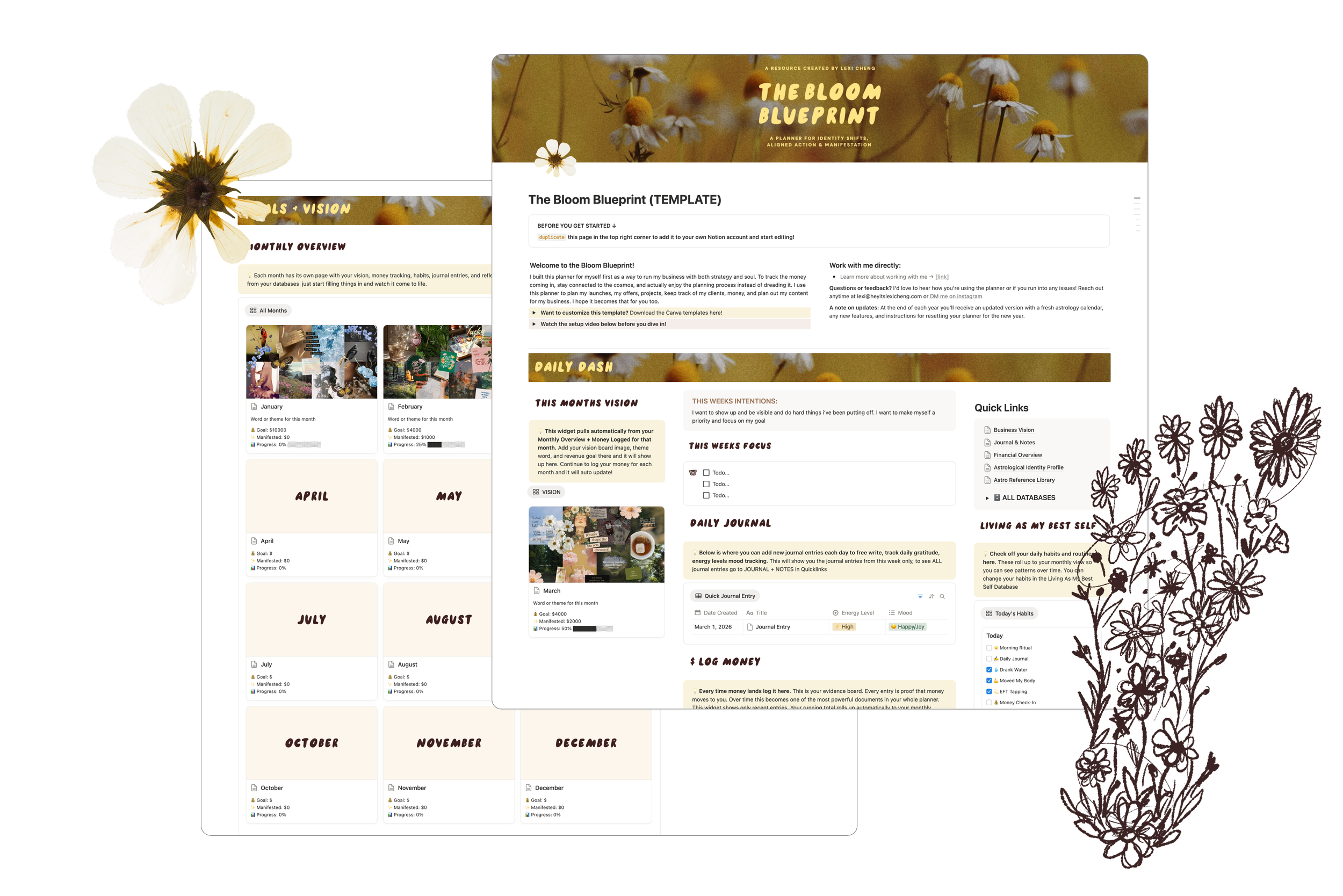 Bloom Blueprint daily dashboard notion template