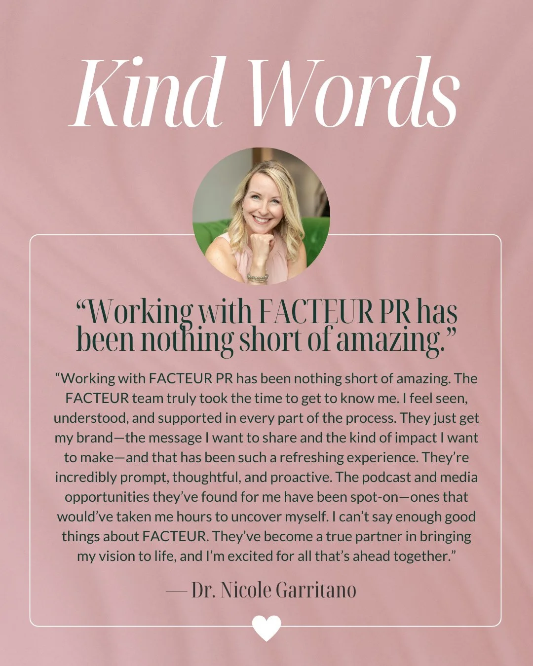 The feeling is mutual! ⁠
⁠
Thank you, @drnicolegarritano, for your kind words and partnership! It's been a pleasure supporting you and your mission. ⁠
⁠
⁠
.⁠
.⁠
.⁠
.⁠
.⁠
.⁠
.⁠
#publicrelations #publicist #pr #media #socialmedia #branding #digitalmark