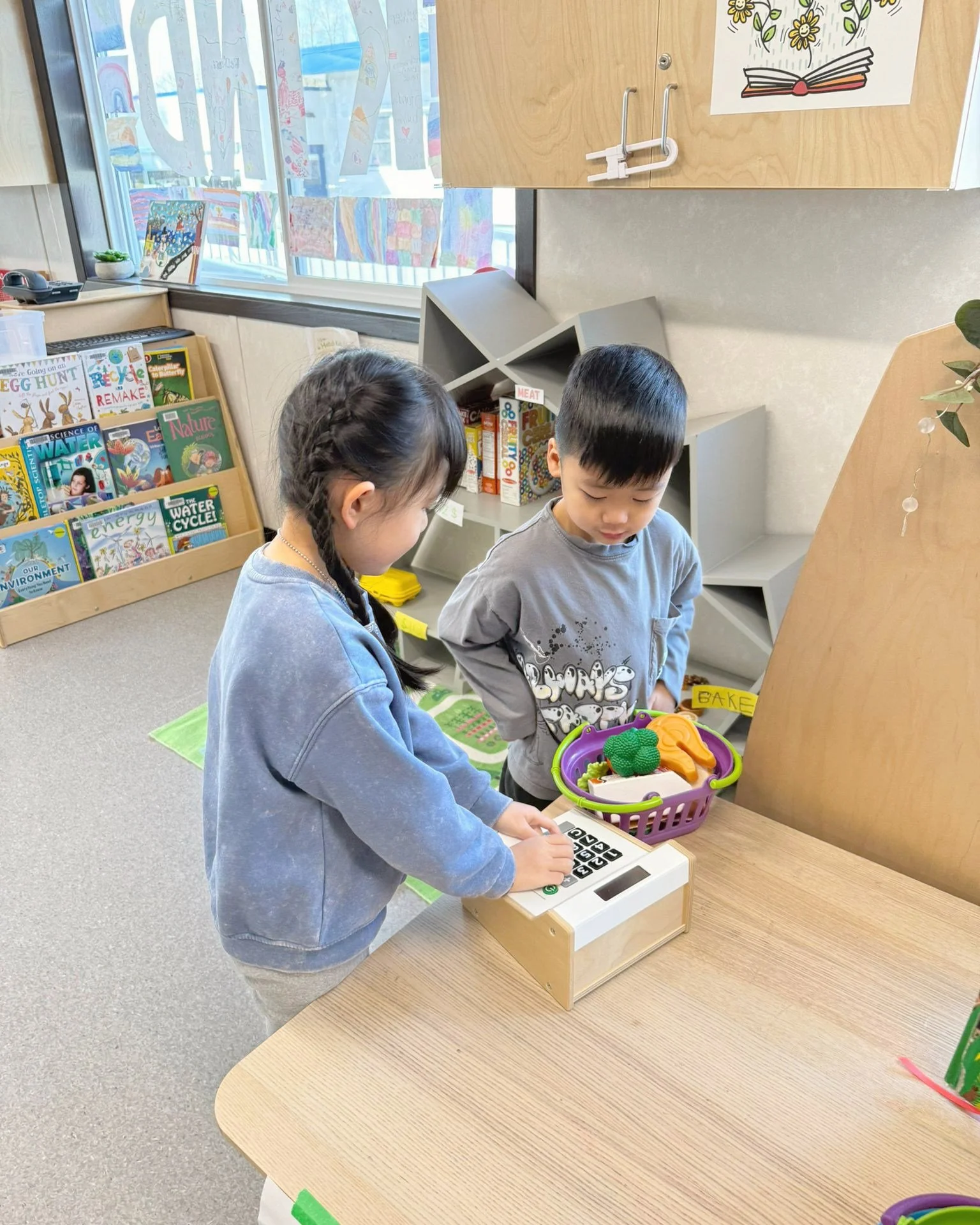 Our Pre-K students have been running their own little grocery store, shopping, stocking shelves, and helping each other check out. Pretend play encourages creativity, communication, and social connection as children explore real-life roles through im