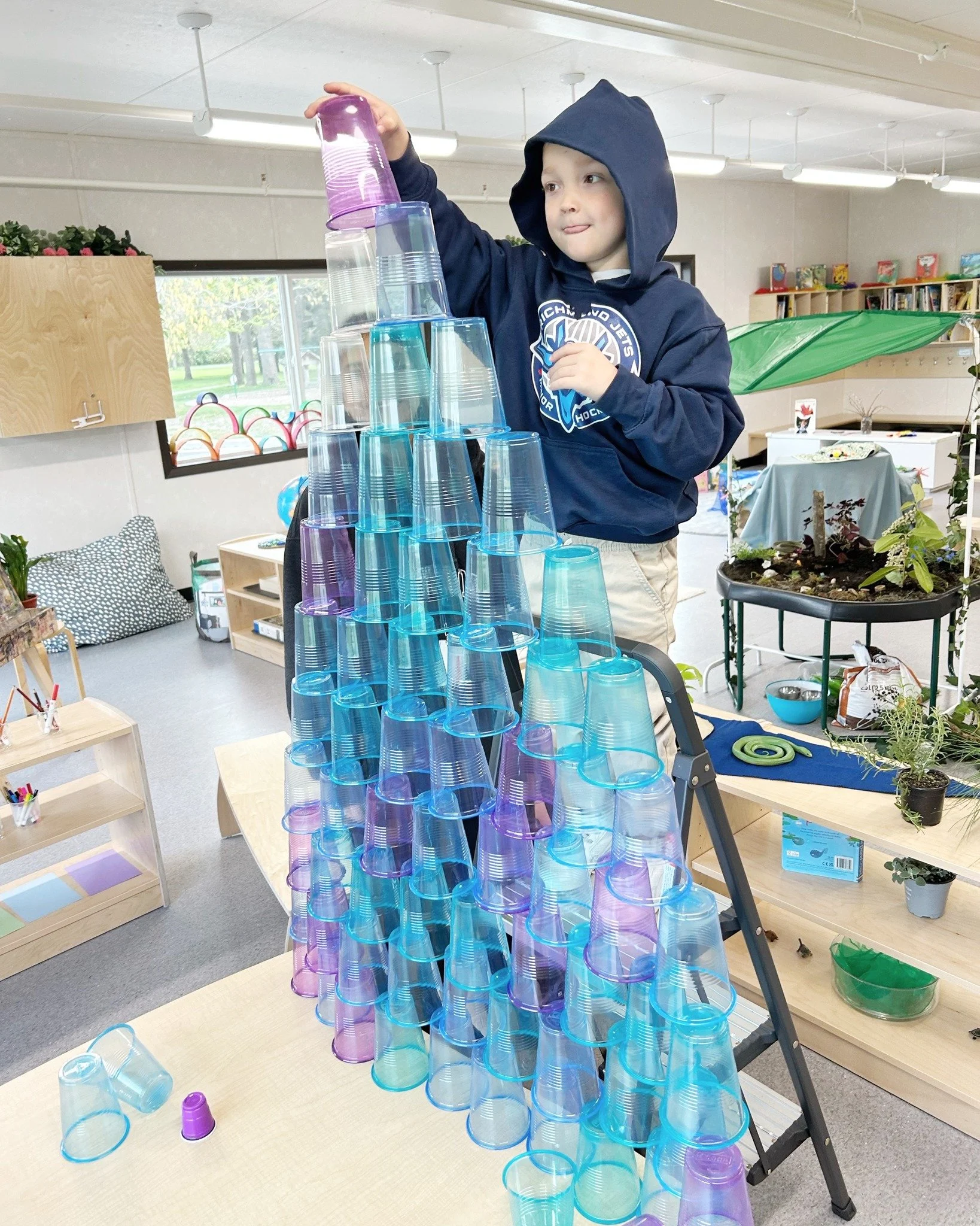 How tall will it grow? Students challenged themselves to build the tallest tower possible using plastic cups. This playful challenge encourages problem-solving and perseverance while exploring early engineering and balance concepts. These towers got 