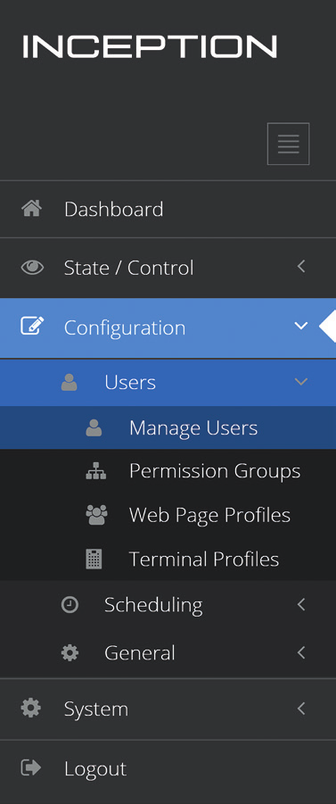 Inception manage users menu side bar